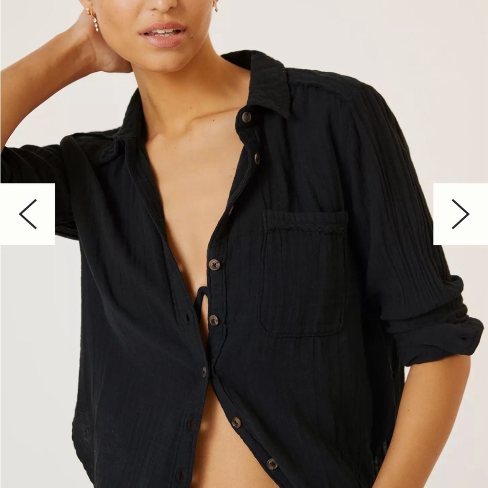 Pilcro Anthropologie Gauzy Button Down Shirt Black Cotton Small Relaxed